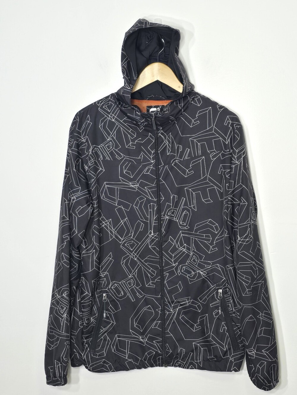 Orage Black White Windbreaker Lightweight Hooded Zip Pockets Jacket Size Small